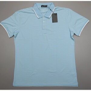 G/Fore Perforated Golf Polo Shirt White Striped Baja Blue Men's XLarge G4MS21K04